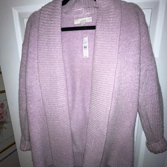 Ann Taylor Loft RIBBED TRIM OPEN CARDIGAN - Picture 4 of 6